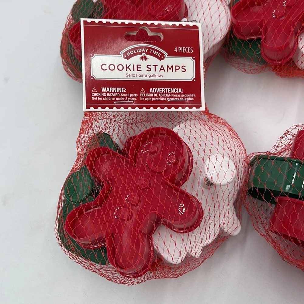 6Holiday Time Cookie Cutters / Stamps with Attached Handles ( 4 Piece in a pack)